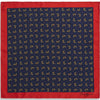 Navy and Red Horse Silk Pocket Square