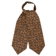 Navy and Brown Antique Paisley Printed Silk Cravat