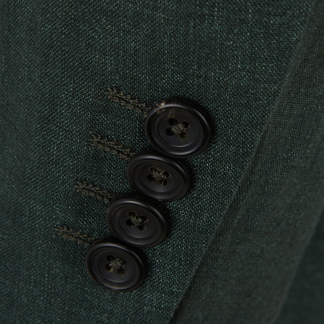 William Dark Green Plain Weave Linen Jacket