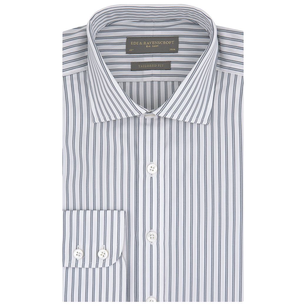 Filadelfia Tailored Fit Ruffle Collar And Cuff Shirt In Black Cotton Poplin