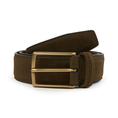 Green Suede Belt With Square Silver Buckle