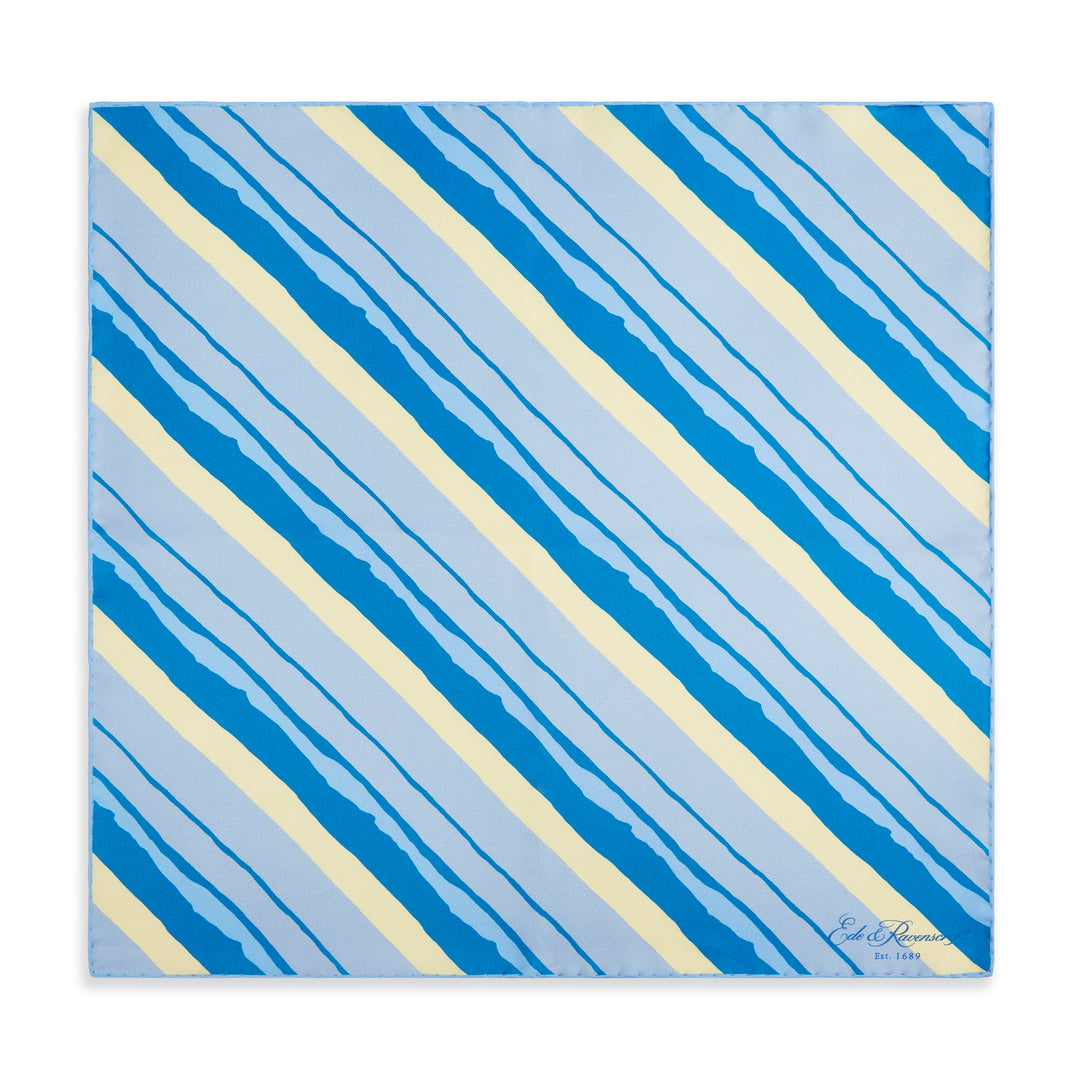 Blue Yellow Painted Stripe Silk Pocket Square
