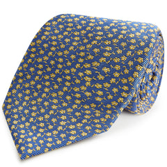 Blue Yellow Floral Twill Jacquard Woven Silk Tie
