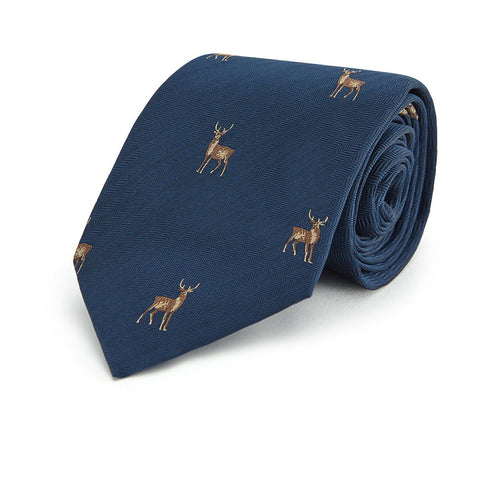 Blue Stag Herringbone Woven Silk Tie
