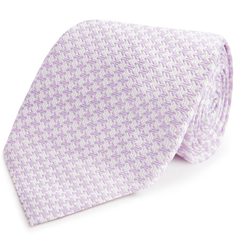 Lilac And White Micro Houndstooth Woven Silk Tie
