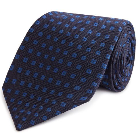 Dark Navy and Blue Geometric Square Woven Tie