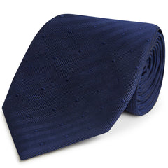 Navy Spot Herringbone Woven Silk Tie