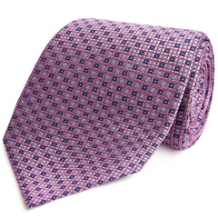 Pink Navy Geometric Tile Woven Silk Tie