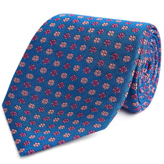 Pink Blue Flower Twill Woven Silk Tie