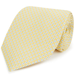 Yellow Blue Flower Geometric Print Silk Tie