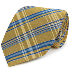 Yellow Blue Large Check Woven Silk Tie