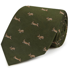 Green Running Rabbit Woven Silk Tie