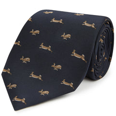 Navy Running Rabbit Woven Silk Tie