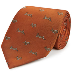 Orange Running Rabbit Woven Silk Tie