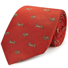 Red Running Rabbit Woven Silk Tie