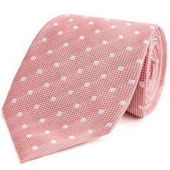 Pink White Textured Spot Woven Silk Tie