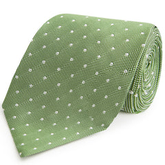 Green White Textured Spot Jacquard Woven Silk Tie