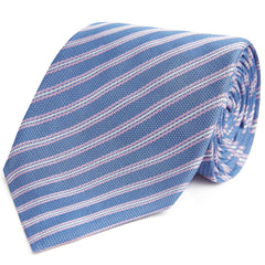 Blue Pink Textured Stripe Woven Silk Tie