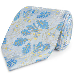 Blue And Yellow Acorn Jacquard Woven Silk Tie