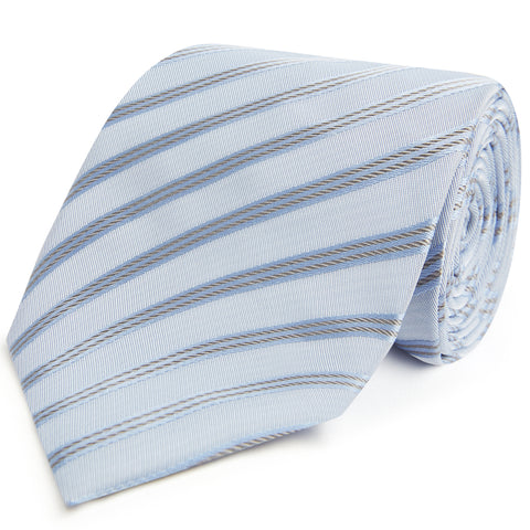 Pale Blue Stripe Sateen Woven Silk Tie