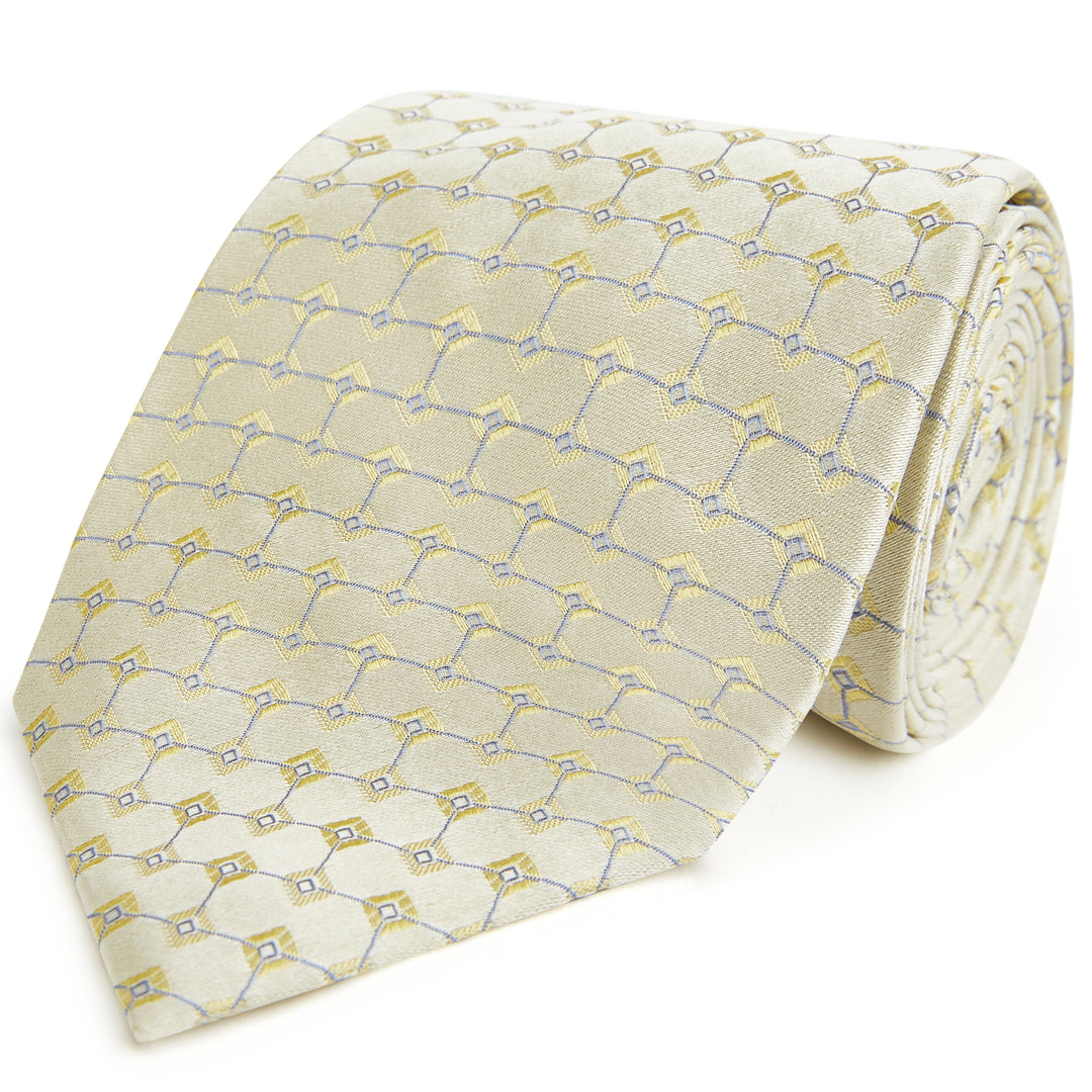 Yellow Diamond Grid Woven Silk Tie
