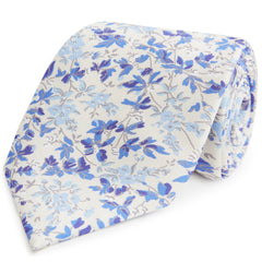 Blue And Ivory Climbing Floral Printed Silk Tie