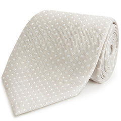 Silver and White Small Spot Woven Silk Tie