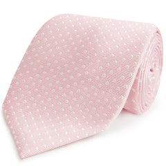 Pale Pink and White Small Spot Woven Silk Tie