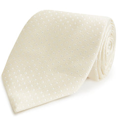 Ivory and White Small Spot Woven Silk Tie