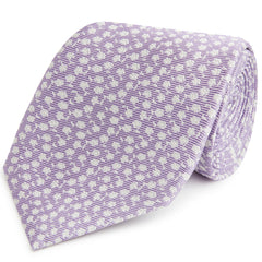 Purple And White Micro Floral Jacquard Woven Silk Tie