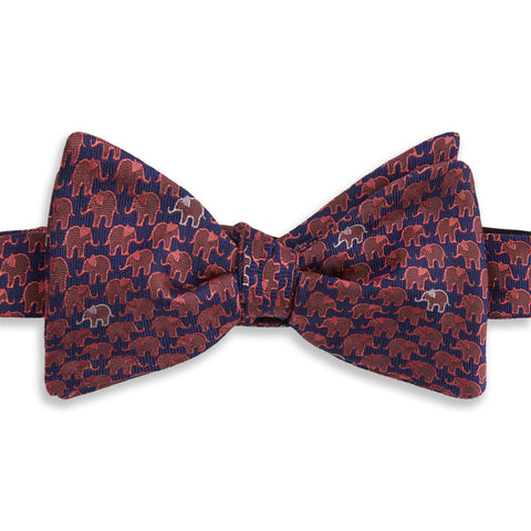 Pink and Blue Elephant Woven Silk Self Bow Tie
