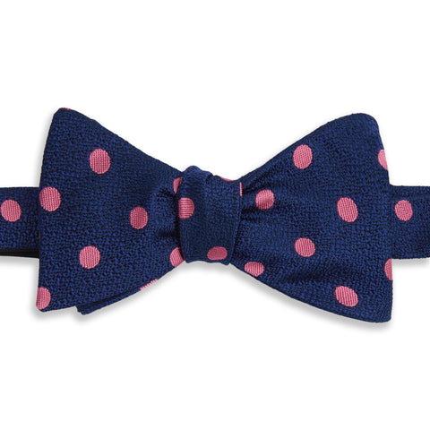 Navy and Pink Polka Dot Textured Silk Bow Tie