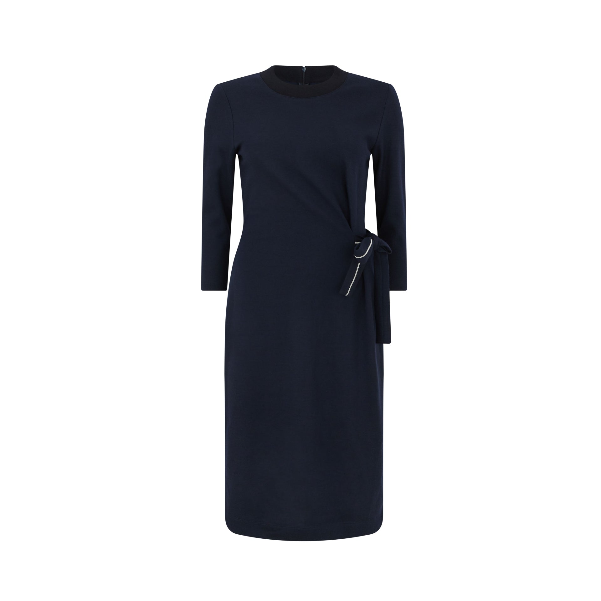 Ede & Ravenscroft | Peserico Jersey Belted Wool Cotton Midi Dress | Navy