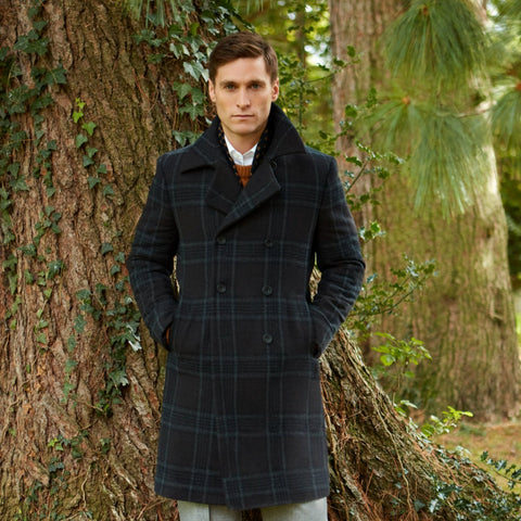 Boswell Charcoal Check Wool Reefer Coat