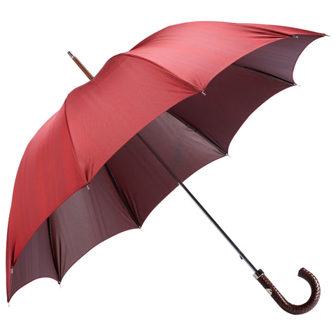 Woven Leather Handle Textured Twill Red Umbrella