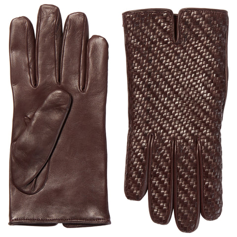 Dark brown Lambskin Woven Leather Gloves