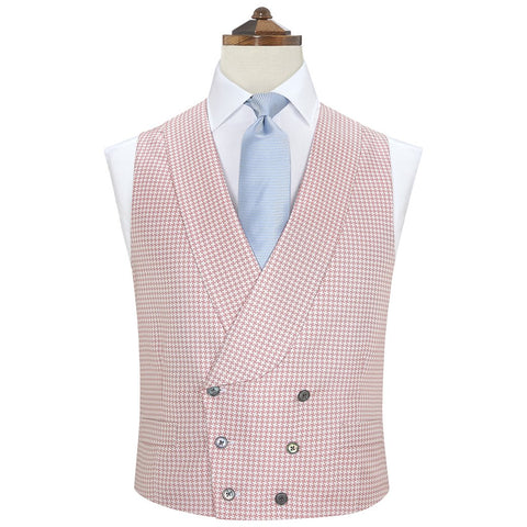 Hudson Pink and White Silk Houndstooth Waistcoat