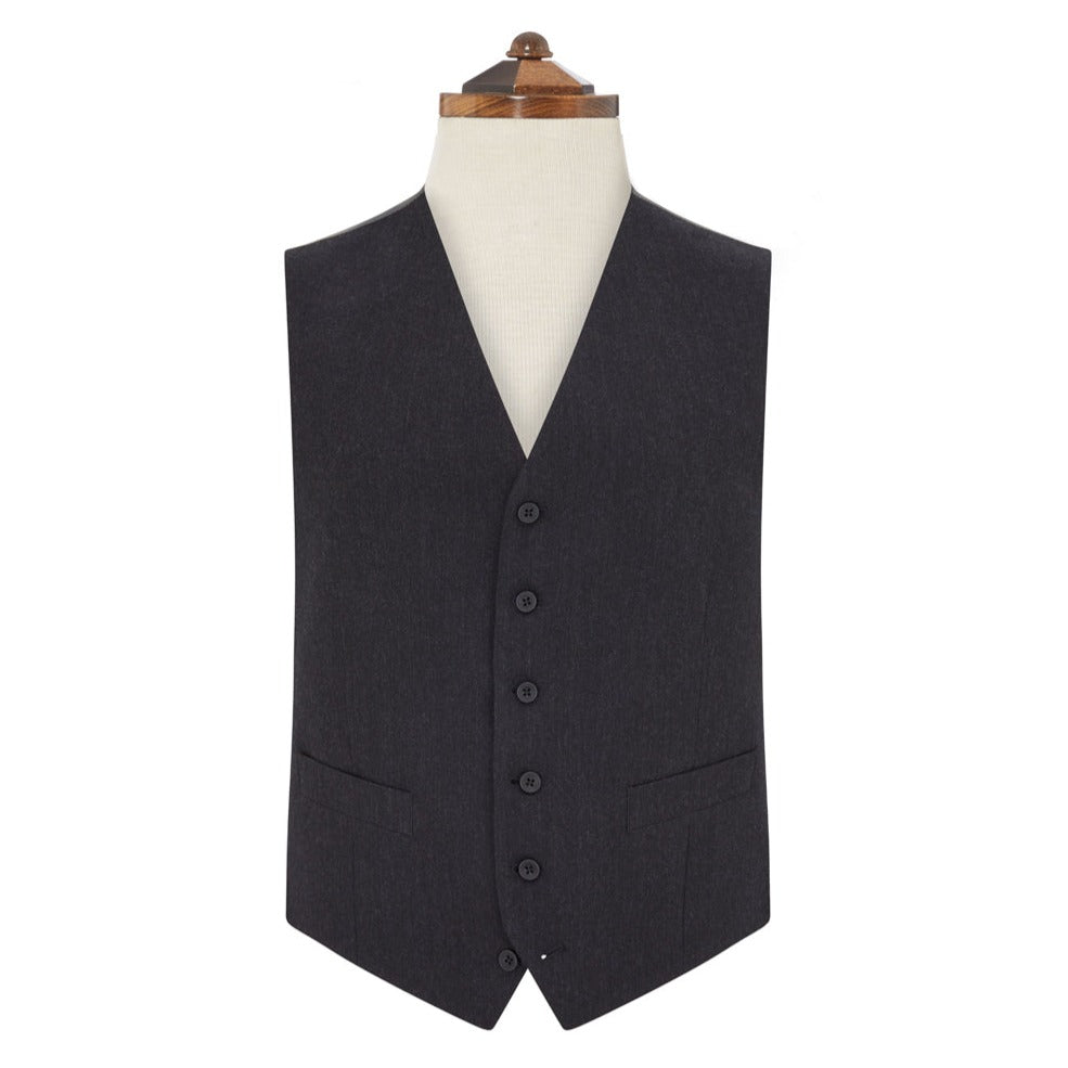 Hyde Charcoal Wide Herringbone Wool Waistcoat - Main Image