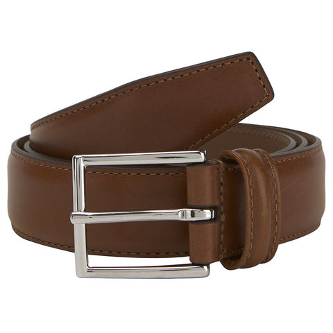 Tan Hard Leather Belt With Silver Buckle