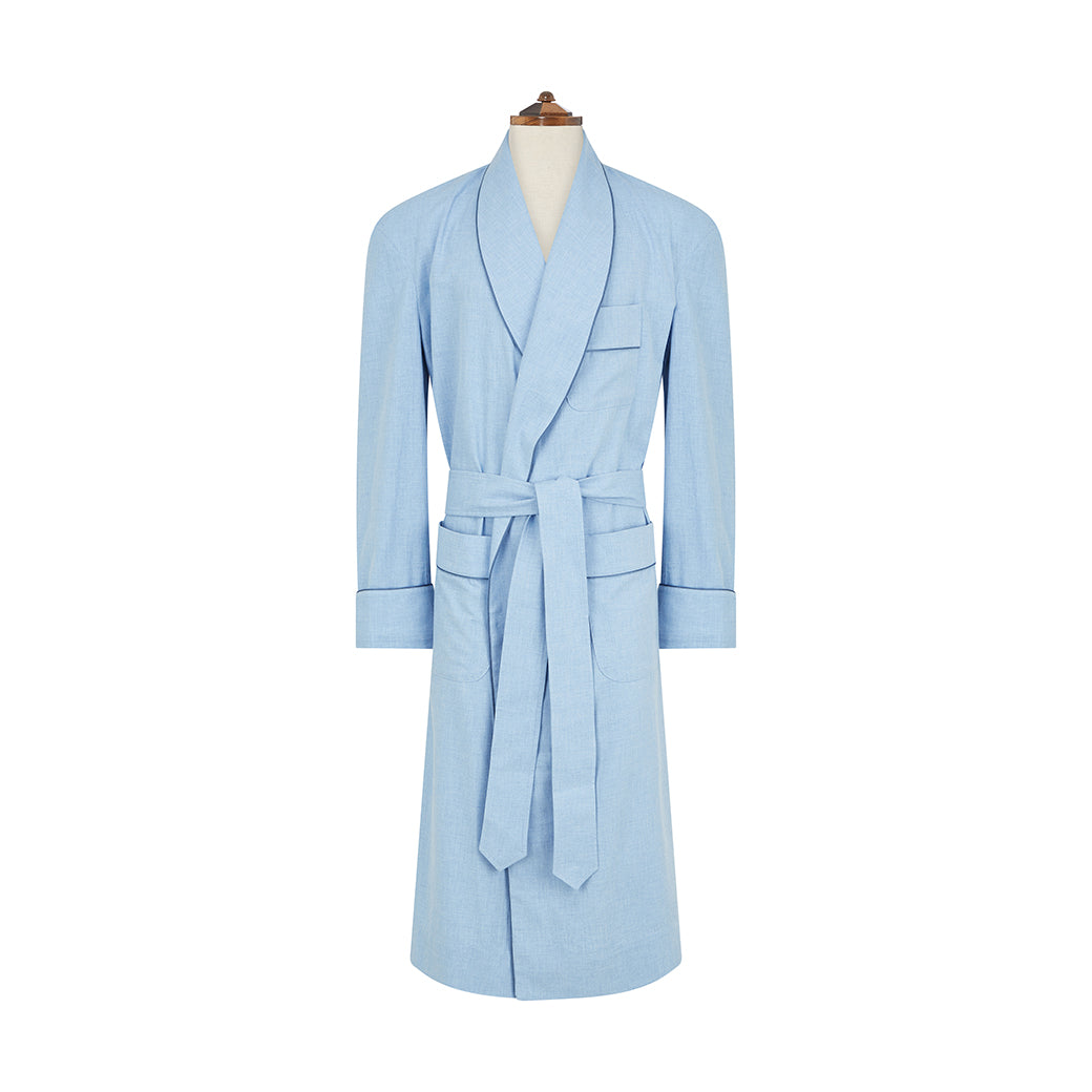 Blue Brushed Herringbone Cotton Dressing Gown