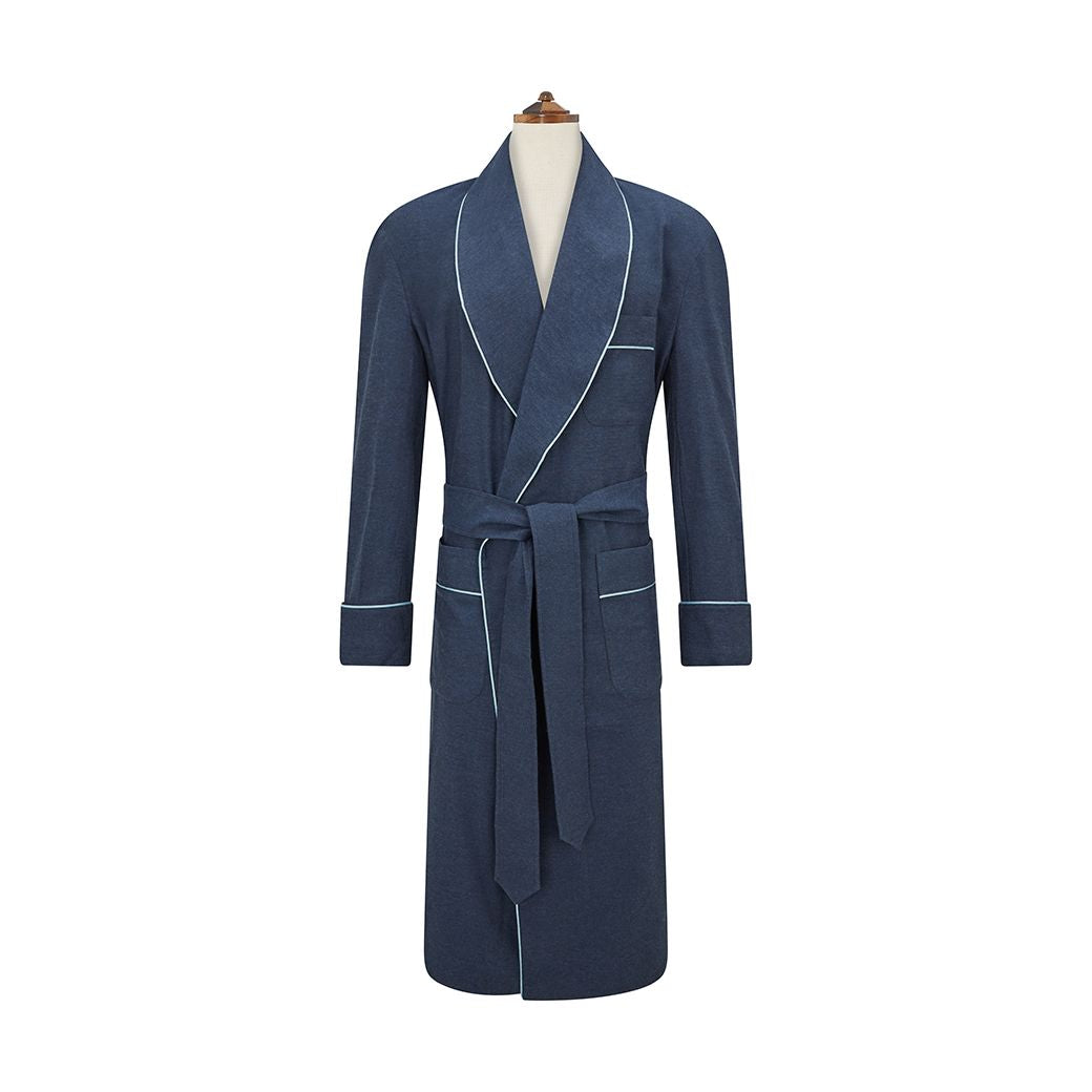 Navy Brushed Twill Dressing Gown