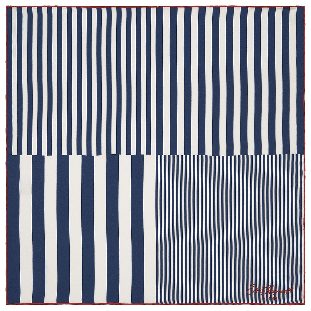 Navy Gradient Stripe Printed Silk Pocket Square