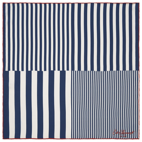 Navy Gradient Stripe Printed Silk Pocket Square