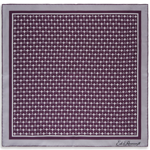Fleur De Lys Silk Pocket Square Purple Silver
