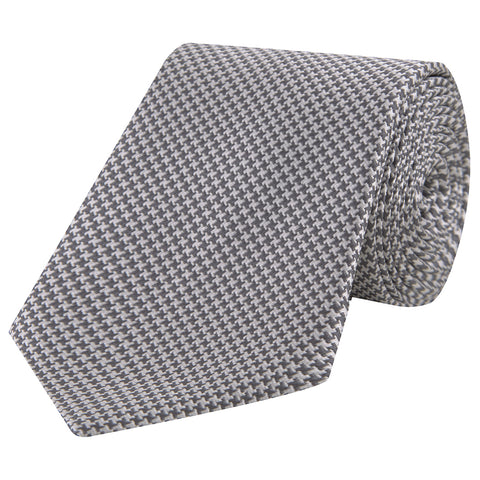 Grey and White Houndstooth Woven Silk Tie