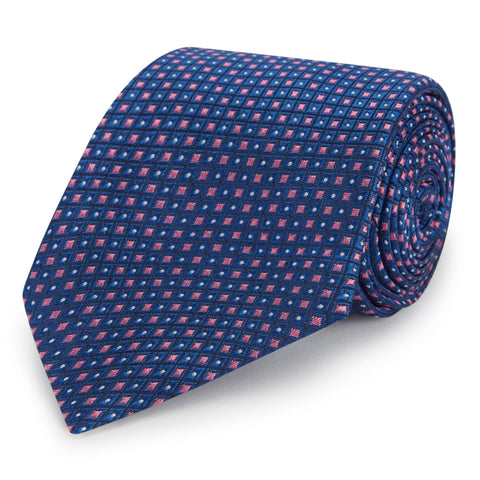 Blue and Pink Micro Diamond Woven Silk Tie