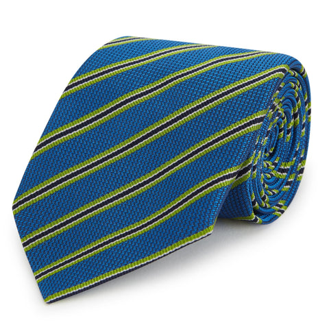 Blue and Green Textured Stripe Silk Tie