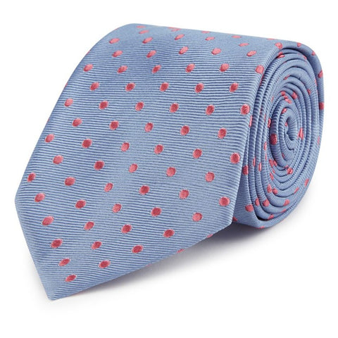 Blue and Pink Spot Twill Woven Silk Tie