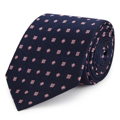 Navy and Pink Micro Diamond Woven Silk Tie