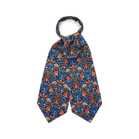 Navy and Blue Hummingbird Printed Silk Cravat